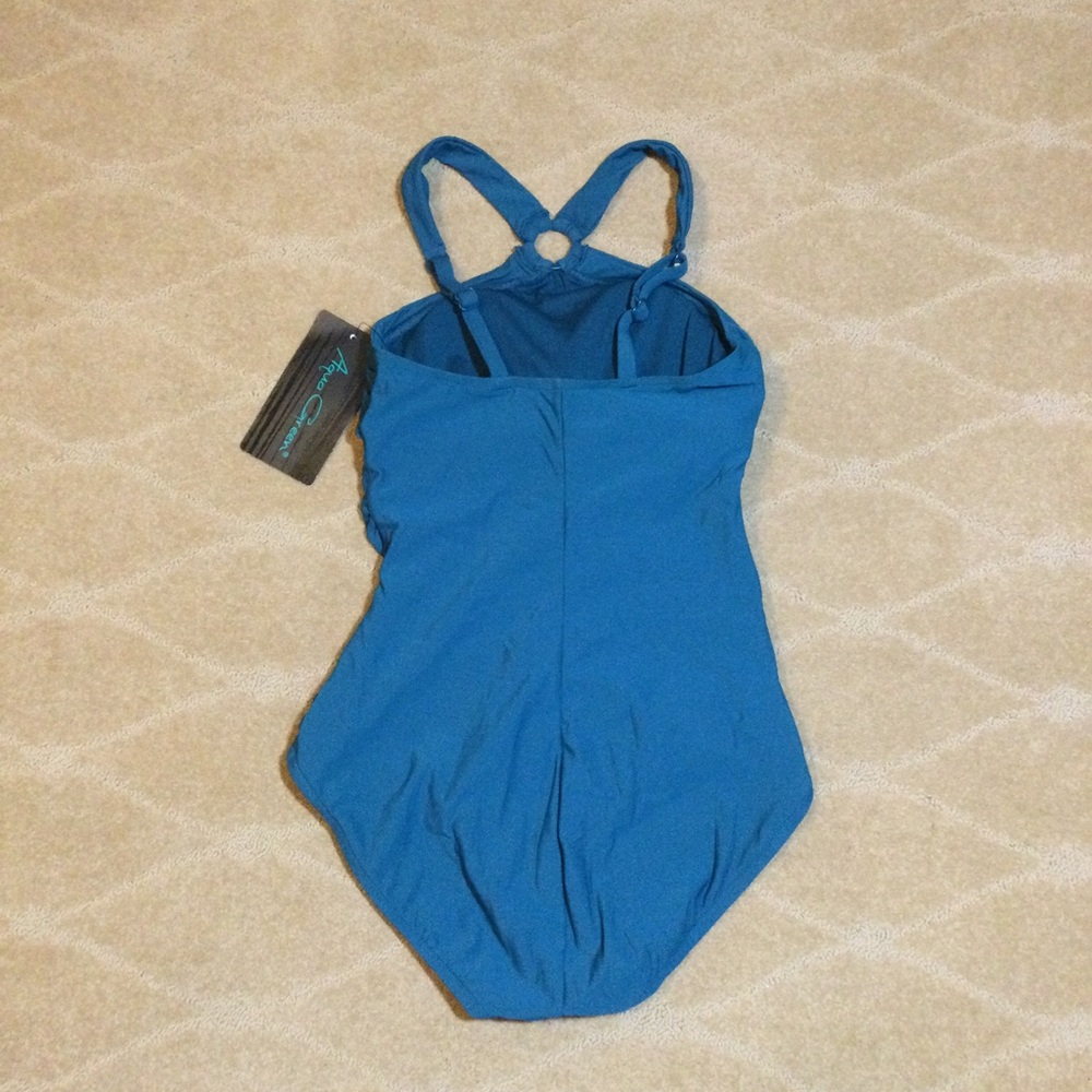 Aqua Green NWT High-Neck Ring Detail One-Piece Swimsuit, Medium 8/10 - Picture 6 of 10